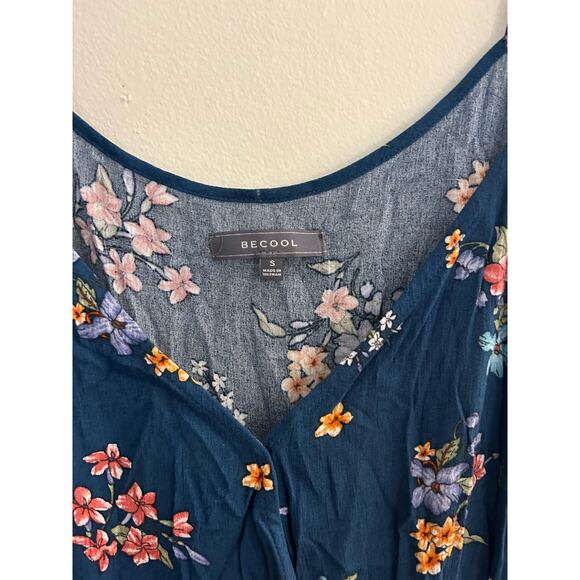 Be Cool Blue Multi Color Floral Tank Romper Size Small - Picture 5 of 7